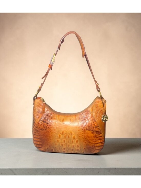 Brahmin Handbags - VTG Brahmin Shoulder Bag Pecan Melbourne Crocodile Embossed Leather Hobo 90s